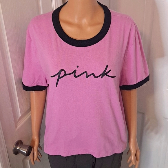 Victoria's Secret PINK Campus Crop Short Sleeve Ringer Tee - Picture 2 of 7